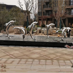 Stainless Steel Dolphin Sculpture Outdoor Garden Water Fountain Animal Shape Floor Mount Square Decoration HX200406 - Product Image 1