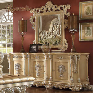 Ensemble de meubles de chambre à coucher en bois massif antique de haute qualité, lit en cuir classique royal européen, personnalisation personnalisée - Product Image 5