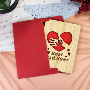 Carte de voeux en bois gravée au laser Cadeaux de fête des pères personnalisation gratuite Meilleur papa avec du vrai bambou - Product Image 6