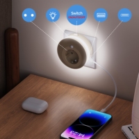 Enchufe de luz con sensor de potencia de 1 salida estándar de la UE, 1 USB, 1 tipo C, interruptor de encendido/automático/apagado, enchufe de extensión de detección corporal de 3-5m