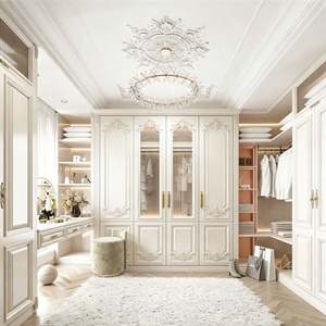 Balom Classic White Solid Wood <b>Wardrobe</b> with Glass Doors Luxury Walk in Closet French Elegant Bedroom Furniture - Product Image 1