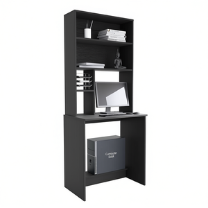 Scrivania Xalo con Ripiano Inferiore e Quattro Scaffali in Legno MDF, Arredamento per Ufficio Domestico - Product Image 1