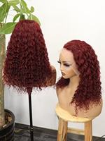 Perruque Bob Lace Front 13x4 à Ondulations Naturelles |   Cheveux humains brésiliens Remy |   Perruque en dentelle transparente couleur bordeaux 99J pour femmes
