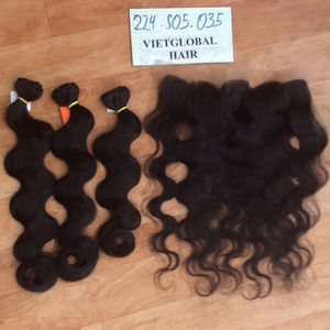 Paquetes de cabello tejido Remy virgen alineado con cutícula con cierre Frontal de encaje y extensiones de trama de piel Cabello Camboyano de color natural - Product Image 6