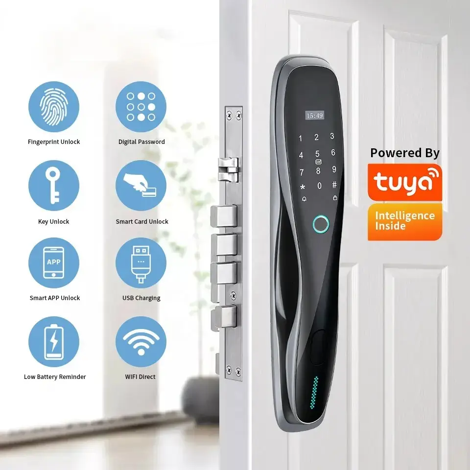 Tuya akıllı dijital parmak izi kilidi otomatik biyometrik kilit Rfid Ic kart Wifi App kombinasyonu ev güvenlik kapısı kilit