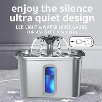 Bebedero Automático para Gatos de Acero Inoxidable, Bebedero para Mascotas de 2.2L con Ventana, Bebedero Silencioso para Gatos y Perros