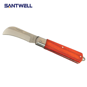 Cuchillo de electricista plegable de acero inoxidable, herramienta manual para pelar cables y cortar cables con mango de madera - Product Image 4