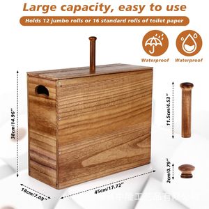 Portarrollos de Papel Higiénico de Madera para Baño, Gran Capacidad, con Tapa, Caja de Almacenamiento Giratoria, Diseño Rústico, Rectangular, Independiente - Product Image 2