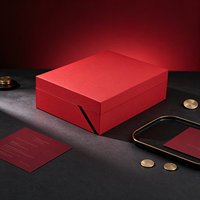 Boîte cadeau rouge personnalisée, boîte rigide magnétique de luxe avec bordure noire et insert en mousse à 3 fentes blanches pour l'emballage de cadeaux d'affaires