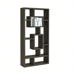 Libreria aperta con 10 ripiani in legno grigio anticato, mobile contemporaneo per soggiorno - Product Image 1