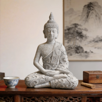 Thailändische Zen-Buddhismus Buddha-Statue in Schwarz-Gold Harz Handbemalte Kunsthandwerk-Skulptur für Heimdekoration Religiöser Stil Geschenk