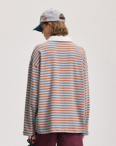 T-shirt a Maniche Lunghe <span class=keywords><strong>Oversize</strong></span> da Uomo in Tessuto Elasticizzato 305gsm Tinto in Filo a Righe e Blocchi di Colore Personalizzate Vendita all'Ingrosso - Product Image 6