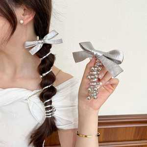 2024 più recente stile coreano alla moda argento cavo per telefono fascia alta elastica per capelli per bambine con fiocco a spirale per capelli accessori per capelli - Product Image 1