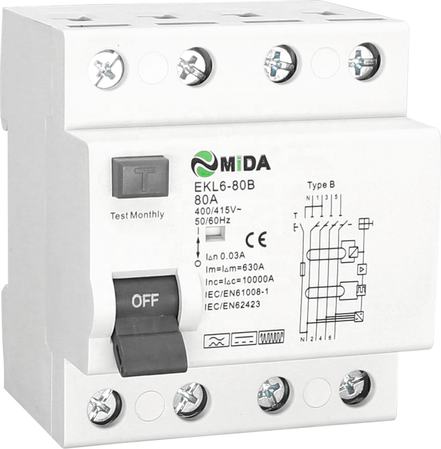 New 2P 4Pole Type B RCCB & RCD 25A/40A/63A/80A Residual Current Circuit Breaker for Electric Car Charger