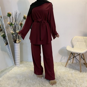 2272#2 Piece Muslim Women Set Long Blouse Flare Pants Turkish <b>Kaftan</b> Abaya Dress Islamic Clothing Arab Suits - Product Image 2