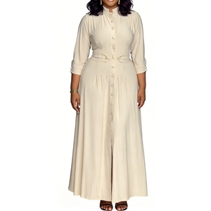 เดรสยาวคอตั้งติดกระดุมสำหรับผู้หญิง - ชุดเดรสออกงานสไตล์วินเทจแฟชั่น - Product Image 6