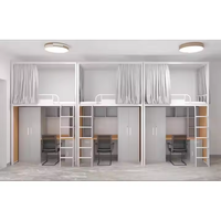 Lit superposé en métal durable pour dortoir et chambre à coucher, étude de lit mezzanine d'école avec bureau insonorisé comprend un rangement pour rideaux pour les étudiants