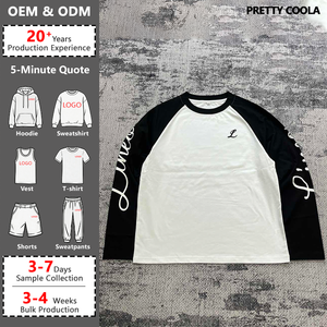 TS4041 T-shirt Raglan Personalizzata con Logo, 100% Cotone, Stampa Serigrafica, Streetwear, Ricamo, Manica Lunga per <span class=keywords><strong>Uomo</strong></span> - Product Image 1