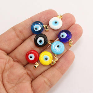 JF7383 placcato in oro Murano multicolore vetro glassa cristallo occhi malvagi moneta rotondo Charm amuleto protettivo portafortuna ciondolo - Product Image 1