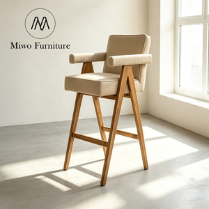 Tabourets de <span class=keywords><strong>bar</strong></span> contemporains pour hôtel, chaise de cuisine d'angle en velours, tabourets de comptoir en bois massif avec dossier, <span class=keywords><strong>fauteuil</strong></span> de studio - Product Image 1