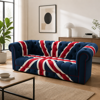 Union Jack Britischer Stil Sofa - Amerikanischer Landhausstil Massivholz Nordischer Leinen-Stoff Sessel 1/2/3-Sitzer Ländliches Wohnzimmer