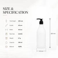 Flacon de lotion blanc en HDPE de 300 ml (10 oz) avec pompe noire, rechargeable, vide, distributeur de savon pour les mains, pour la décoration de la salle de bain