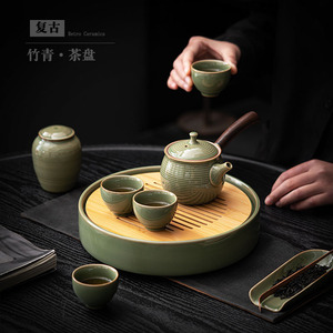 Juego de té de cerámica con tetera y cuatro tazas, diseño minimalista para uso doméstico, bandeja para té de burbujas seco con función de almacenamiento - Product Image 4