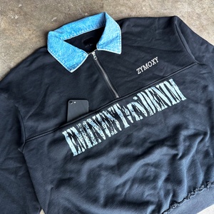 Custom Streetwear Distress Sweatshirt <b>Polo</b> t Shirt Cut and Sew Loose 100% Cotton Heavy Long Sleeve <b>Zip</b> <b>up</b> Shirts Manufacturer - Product Image 2