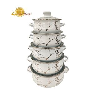 Boyang ensemble de casseroles <span class=keywords><strong>en</strong></span> émail de haute qualité, <span class=keywords><strong>16</strong></span>-24 <span class=keywords><strong>CM</strong></span>, 5 pièces, décalcomanie complète plaquée avec des ustensiles de cuisine <span class=keywords><strong>en</strong></span> émail doré véritable - Product Image 1