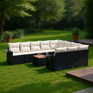 Set Divano da Giardino in Rattan Nero con Cuscini Crema, Arredamento da Esterno dal Design Contemporaneo, Impermeabile e Resistente ai Raggi UV in Rattan PE - Product Image 3