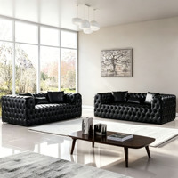 Canapé Chesterfield classique en cuir capitonné, canapé moderne à rangées droites avec boutons capitonnés, canapé de luxe pour salon, canapé 3 places, meubles pour la maison