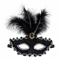 Masque de Soirée en Plumes, Dentelle et Strass Léger pour Carnaval, Mardi Gras, Fête Costumée, Cadeau, OEM