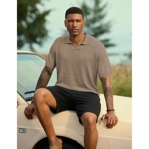 FOXA Camisa polo de mezcla de lana para hombre, manga corta, tejido transpirable, informal, de verano - Product Image 4