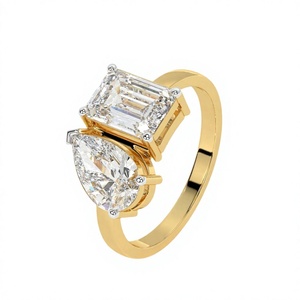 Anillo de Lujo Toi Et Moi para Mujer con Diamantes Cultivados en Laboratorio de Corte Pera y Corte Esmeralda de 2.80 CTW en Oro Amarillo de 14K - Product Image 2