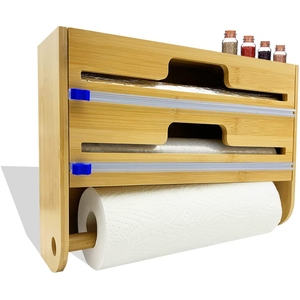 Bamboo Kitchen food storage bag organizer Plastic Baggie Container ziplock bag storage Drawer Organizer Foil Wrap Dispenser