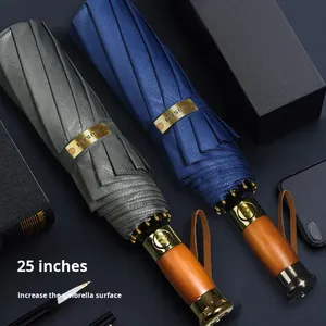 Paraguas Plegable Automático de 25 Pulgadas con 10 Varillas, Mango 70% de Madera, Apertura y Cierre Automáticos, para Publicidad, Negocios, Sol y Lluvia - Product Image 2