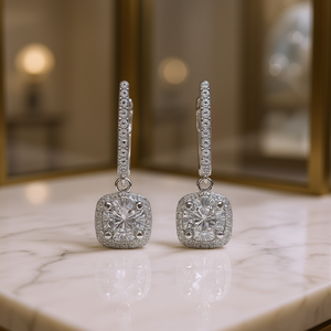 Orecchini in Oro Bianco con Diamanti Taglio Brillante Rotondo Colore G Diamante Naturale Gioielli Classici da Sposa per Donna - Product Image 2