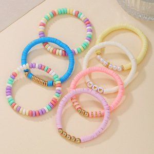 Colorful Multi Layer Polymer Clay <b>Beaded</b> <b>Bracelet</b> Heart Shape Stackable Jewelry Set For Women Men Party Fashion Accessory - Product Image 2