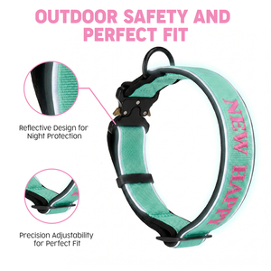 Nouveau collier pour <span class=keywords><strong>chien</strong></span> en nylon personnalisé avec broderie Happy, boucle à dégagement rapide tactique, collier pour animaux de compagnie réfléchissant et résistant avec rembourrage doux - Product Image 3