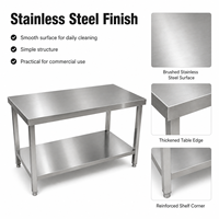 Plan de travail de cuisine en acier inoxydable commercial SUS304, table de préparation robuste avec pieds réglables pour la restauration