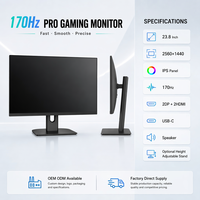 Monitor Gaming 23.8 Inci QHD 170Hz Layar IPS 2560x1440 Monitor Refresh Rate Tinggi Produsen OEM ODM