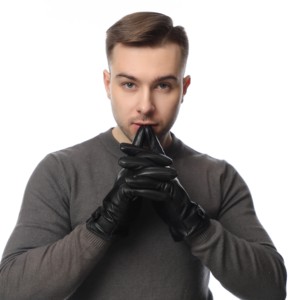 Gants d'hiver en peau de mouton de haute qualité, longs gants en cuir noir pour hommes à la mode et doux, avec un design simple - Product Image 5
