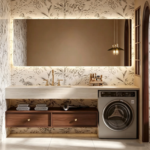 Meuble de machine à laver de style Mid-Century avec vasque intégrée, meuble-lavabo personnalisé pour salle de bain, armoire de buanderie pour balcon - Product Image 1