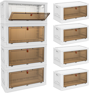 Transparent Simple Flip Top Type Fold Able Collapsible <b>Bins</b> Stack Able Container Clothes Toys Organizer Storage Box - Product Image 3