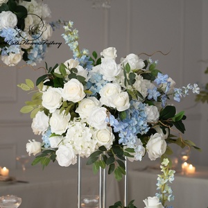 Arrangement floral artificiel en soie, élégant, bleu et blanc, en forme de sphère, pour centre de table de mariage - Product Image 2