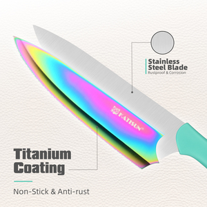 <span class=keywords><strong>Set</strong></span> di <span class=keywords><strong>coltelli</strong></span> in acciaio inossidabile con rivestimento in <span class=keywords><strong>titanio</strong></span> da 13 pezzi, antiruggine e lavabile in lavastoviglie, 6 <span class=keywords><strong>coltelli</strong></span>, 6 coperture per lame e una cesoia - Product Image 3