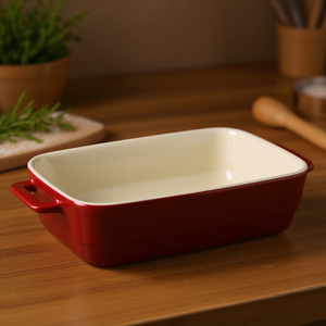 Plat à four rectangulaire 9x13 pouces, extérieur rouge, intérieur crème, en céramique, résistant au four - Product Image 3