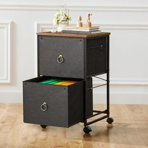 SENYU - Carro de Almacenamiento Móvil con 2 Cajones, Estilo Industrial, con Superficie de Madera, para Sala de Estar y Oficina en Casa - Product Image 2