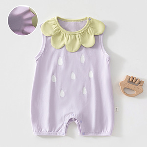 Conjunto de Verano para Bebés Niñas, Mono sin Mangas con Cuello de Pétalos, Algodón Fino, con Etiqueta, Talla 6M-12M - Product Image 1