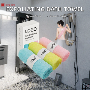 Serviette de bain exfoliante longue en nylon moderne avec logo personnalisé, style japonais et coréen, pour le corps et le dos, éponge filet africaine pour la douche - Product Image 2
